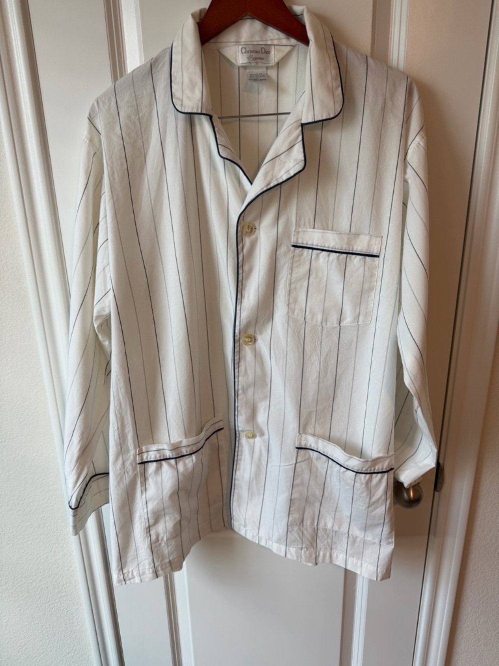✨Vintage Christian Dior✨ Pajama Top with Navy Pinstripes